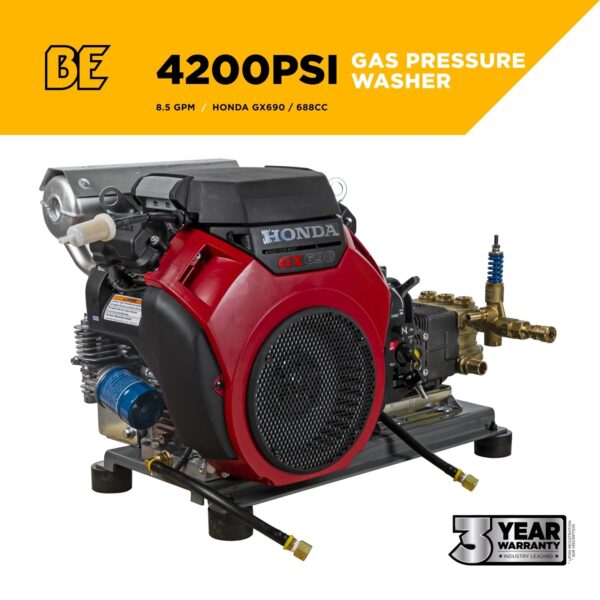 BE Pressure Washer Cold Water 4,200 PSI 8.5 GPM Honda GX690 Engine AR Triplex Pump New - Image 2