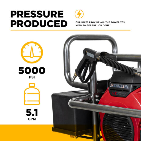 BE Pressure Washer Cold Water 5000 PSI 5 GPM Honda GX690 Engine New - Image 3