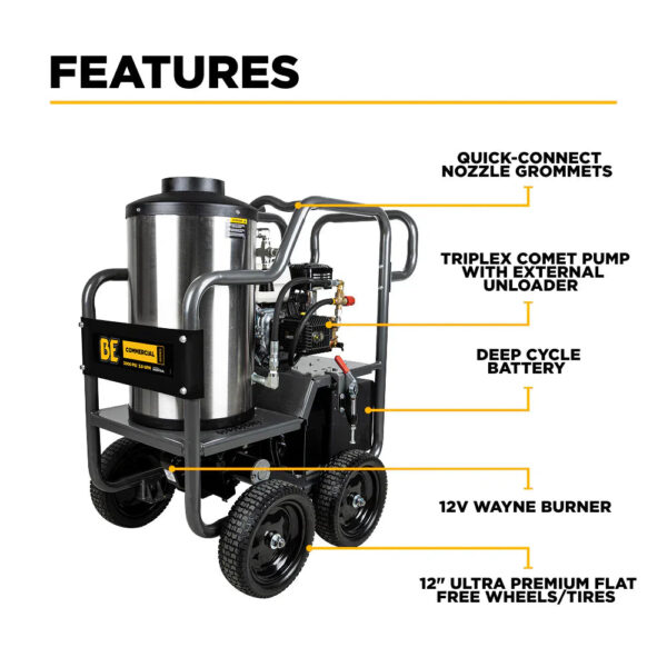 BE Pressure Washer Hot Water Triplex Pump 3000 PSI 3 GPM Honda GX200 Engine New - Image 2