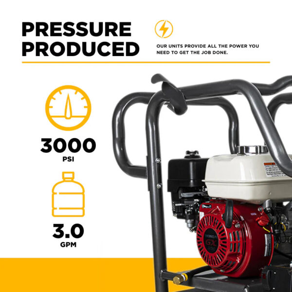 BE Pressure Washer Hot Water Triplex Pump 3000 PSI 3 GPM Honda GX200 Engine New - Image 3