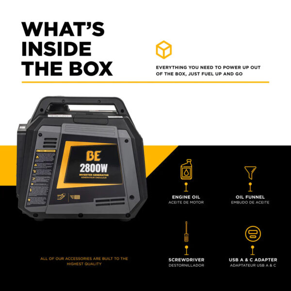 BE 2500W/2800W Inverter Generator Gas Powerease Engine Recoil Start New - Image 9