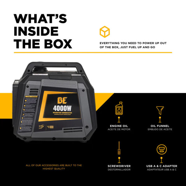 BE 3200W/4000W Inverter Generator Gas Powerease Engine Recoil Start New - Image 9