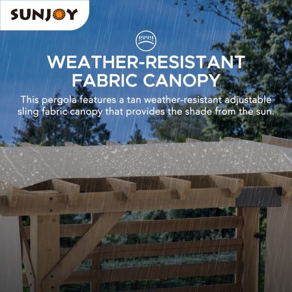 Sunjoy Outdoor Patio 10x11 Modern Wooden Frame Privacy Screen Hot Tub Pergola Kit with Tan Adjustable Canopy - Image 13