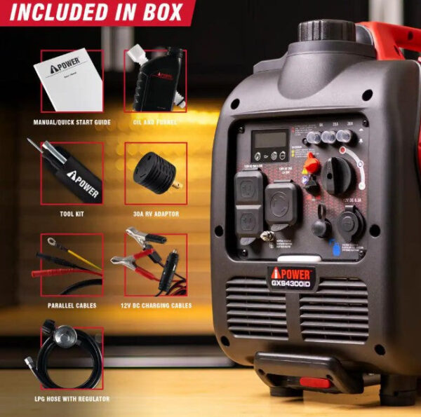 A-iPower GXS4300iD 3450W/4300W Generator Dual Fuel Gas Propane Low THD Inverter CO Alert New - Image 10