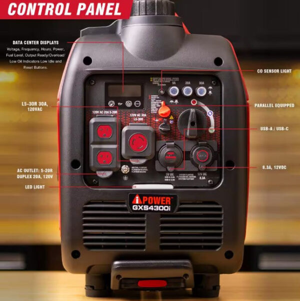 A-iPower GXS4300i 3450W/4300W Generator Gas Low THD Inverter CO Alert New - Image 4