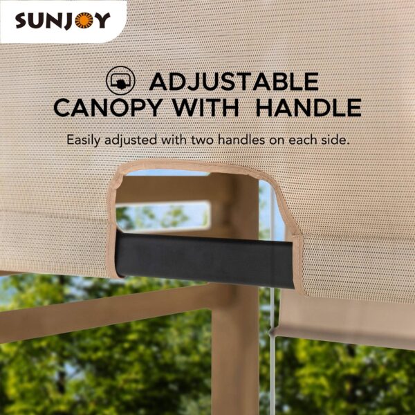 Sunjoy Outdoor Patio 10x11 Modern Wooden Frame Privacy Screen Hot Tub Pergola Kit with Tan Adjustable Canopy - Image 12