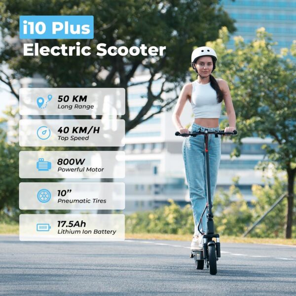 iScooter i10 Plus Electric Scooter Foldable 800W 36V Li-Ion Battery 25 MPH 31 Mile Range with Bluetooth App New - Image 3