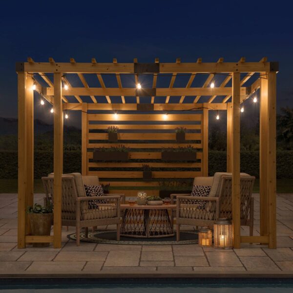 Sunjoy Outdoor Patio 10x10 Modern Wooden Privacy Screen Pergola Kit with Adjustable Hanging Planters - Image 3