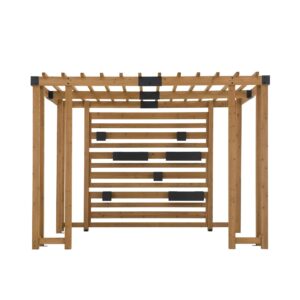 Sunjoy Outdoor Patio 10x10 Modern Wooden Privacy Screen Pergola Kit with Adjustable Hanging Planters