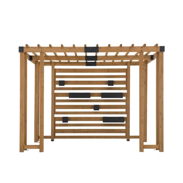 Sunjoy Outdoor Patio 10x10 Modern Wooden Privacy Screen Pergola Kit with Adjustable Hanging Planters