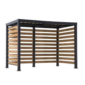 Sunjoy Outdoor Patio 6x10 Modern Black Metal Pergola Kit with Cedar Wood Privacy Screen and Hooks