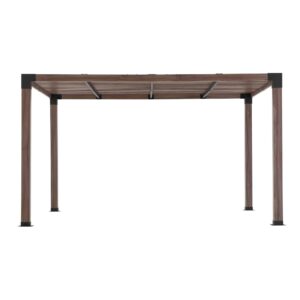 Sunjoy Outdoor Patio 10x12 Modern Black Metal Frame Pergola Kit with Nature Wood Grain Finish