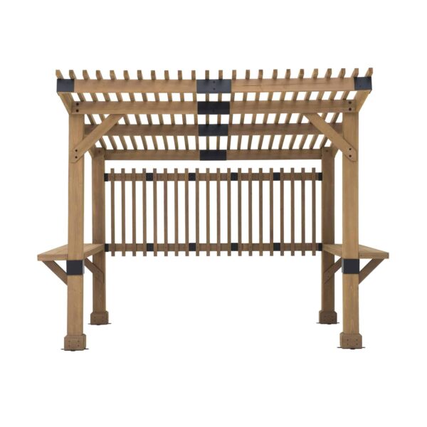 Sunjoy Outdoor Patio Grill Gazebo 10x11 Wooden Frame Hot Tub Pergola Kit with Privacy Screen and Large Bar Shelves