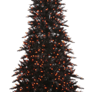 Vickerman Black Fir Artificial Christmas Tree 5.5' x 42" with Orange LED Lights New