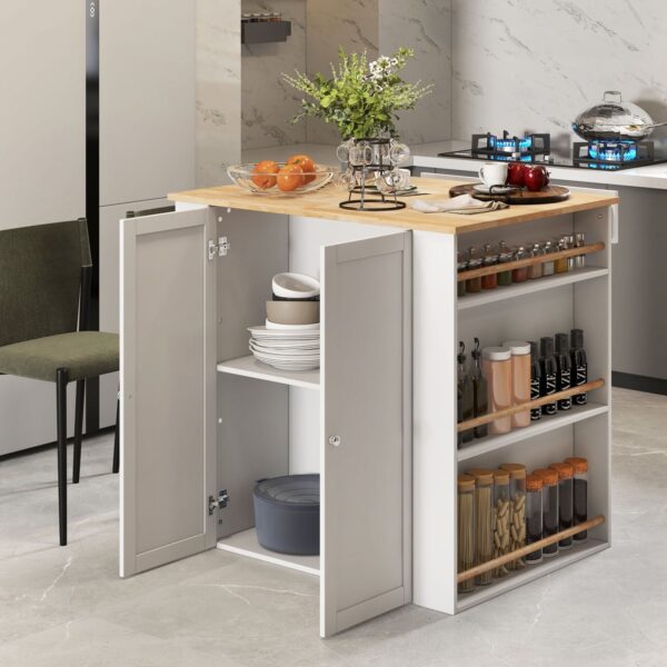 Costway Modern Kitchen Island with Rubber Wood Countertop and Storage New - Image 2