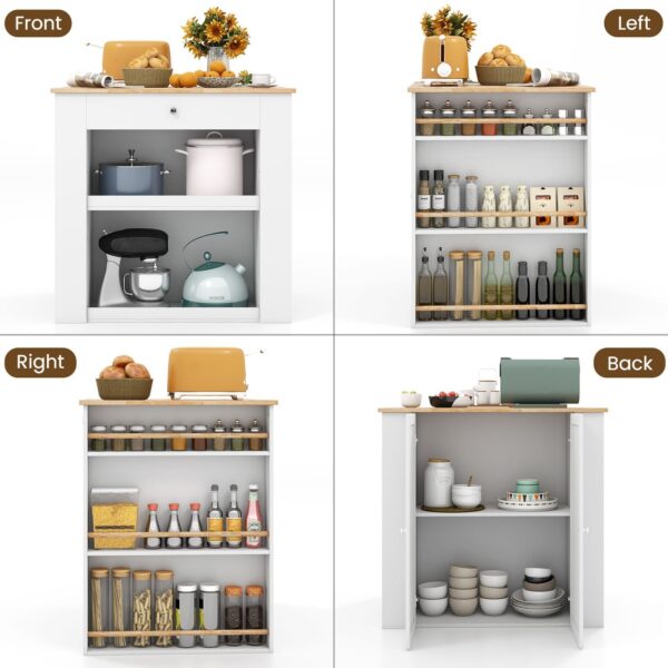Costway Modern Kitchen Island with Rubber Wood Countertop and Storage New - Image 3