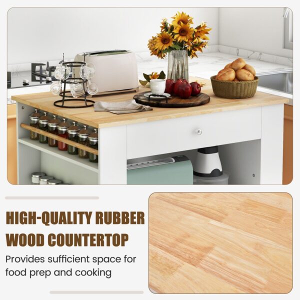 Costway Modern Kitchen Island with Rubber Wood Countertop and Storage New - Image 5