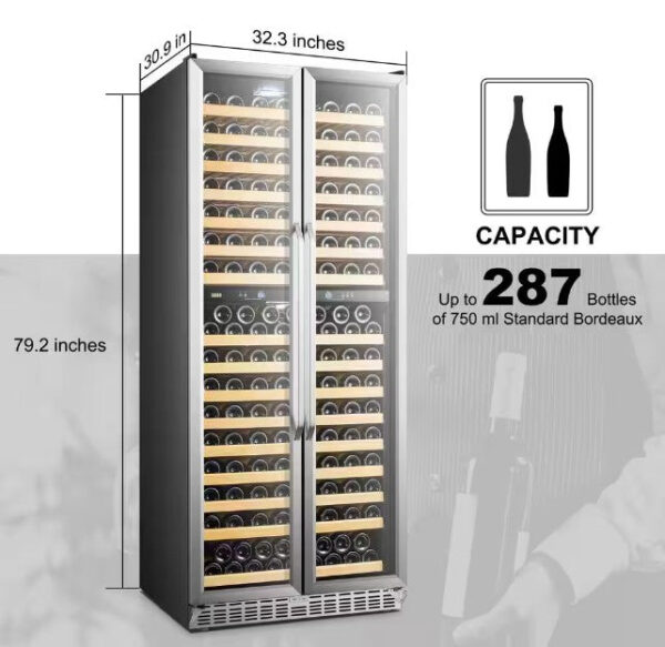 Lanbo LW328DD Wine Refrigerator Dual Zone 32" 255-Bottle 2-Door Design New - Image 2