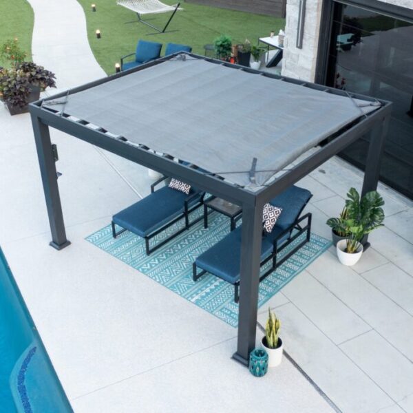 12×10 Trenton Modern Steel Pergola With Sail Shade Soft Canopy - Image 9