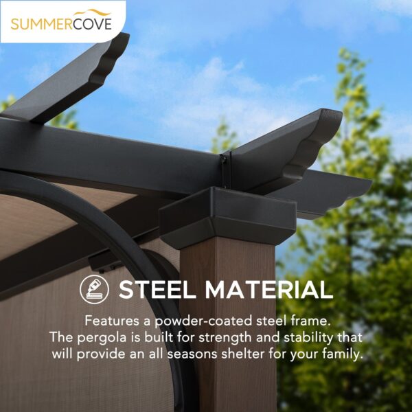 Sunjoy Outdoor Patio 11x11 Modern Metal Pergola Kit with Tan Adjustable Canopy - Image 10