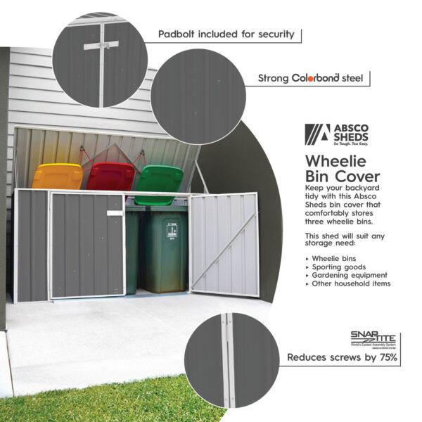 Absco AB1050 Utility Bin Cover 7 x 3 Ft Metal Storage Shed Galvanized Steel New - Image 4