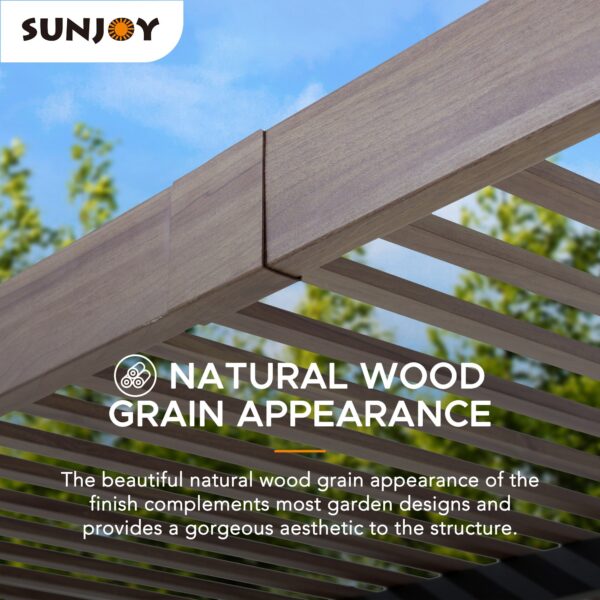 Sunjoy Outdoor Patio 10x12 Modern Black Metal Frame Pergola Kit with Nature Wood Grain Finish - Image 5