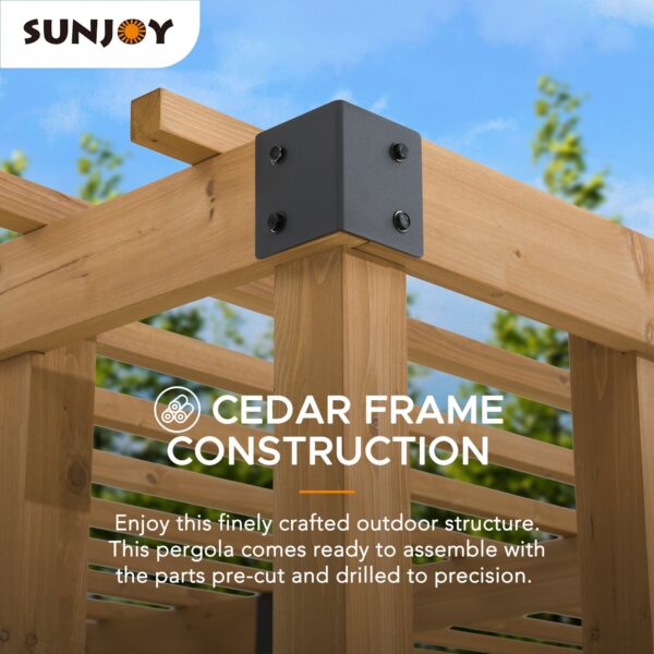 Sunjoy Outdoor Patio 10x10 Modern Wooden Privacy Screen Pergola Kit with Adjustable Hanging Planters - Image 5