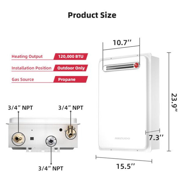 Mizudo CS120S Tankless Water Heater Propane Gas 5.1 GPM 120,000 BTU New - Image 7