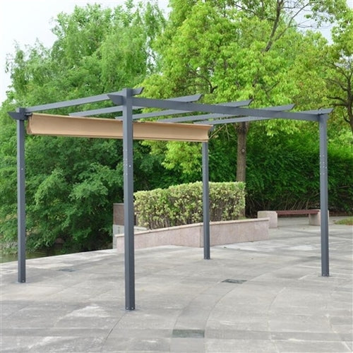 Aluminum Outdoor Retractable Canopy Pergola - 13 x 10 Ft - Sand Color - Image 2