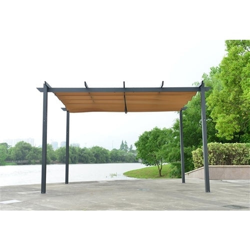 Aluminum Outdoor Retractable Canopy Pergola - 13 x 10 Ft - Sand Color - Image 6