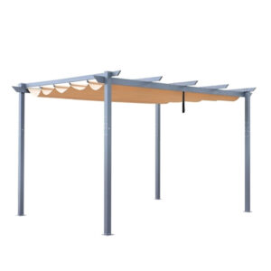 Aluminum Outdoor Retractable Canopy Pergola - 13 x 10 Ft - Sand Color