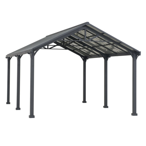 AutoCove 12x20 Gray Steel Frame Gable Roof Metal Carport/Gazebo with 2 Ceiling Hooks