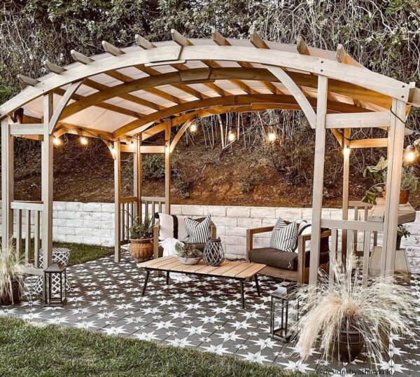 SummerCove Outdoor Patio 10x14 Modern Light Gray Wooden Frame Arched Pergola Kit with Shelves - Image 6