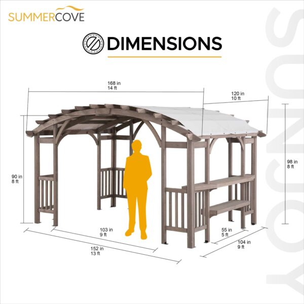 SummerCove Outdoor Patio 10x14 Modern Light Gray Wooden Frame Arched Pergola Kit with Shelves - Image 2