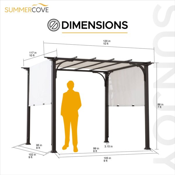 Sunjoy Outdoor Patio 10x10 Modern Metal Frame Pergola Kit with White Adjustable Canopy - Image 13