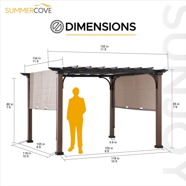 Sunjoy Outdoor Patio 11x11 Modern Metal Pergola Kit with Tan Adjustable Canopy - Image 2