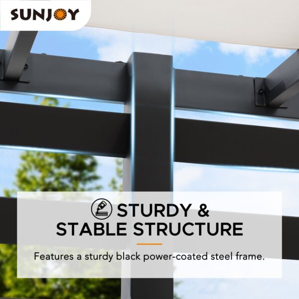 Sunjoy Outdoor Patio 10x12 Modern Metal Privacy Screen Pergola Kit with White Adjustable Canopy - Image 7