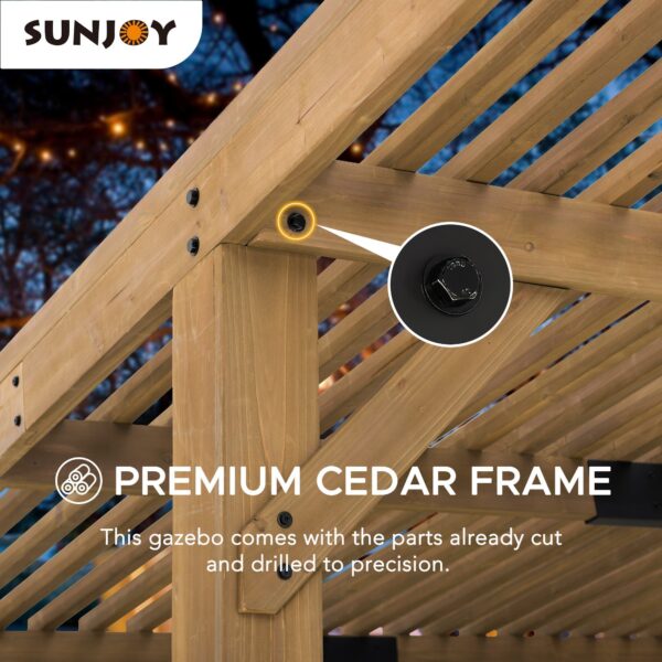 Sunjoy Outdoor Patio Grill Gazebo 10x11 Wooden Frame Hot Tub Pergola Kit with Privacy Screen and Large Bar Shelves - Image 3