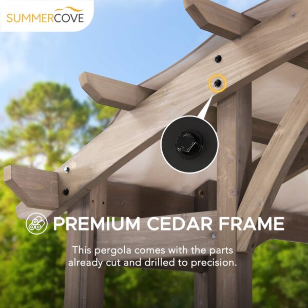 SummerCove Outdoor Patio 10x14 Modern Light Gray Wooden Frame Arched Pergola Kit with Shelves - Image 9