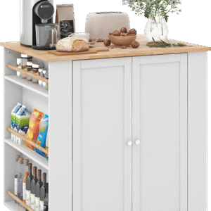 Costway Modern Kitchen Island with Rubber Wood Countertop and Storage New