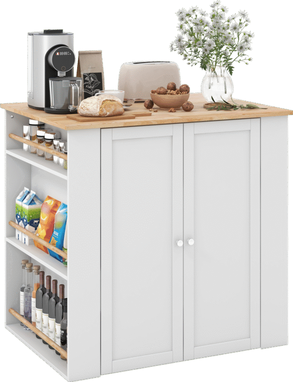 Costway Modern Kitchen Island with Rubber Wood Countertop and Storage New