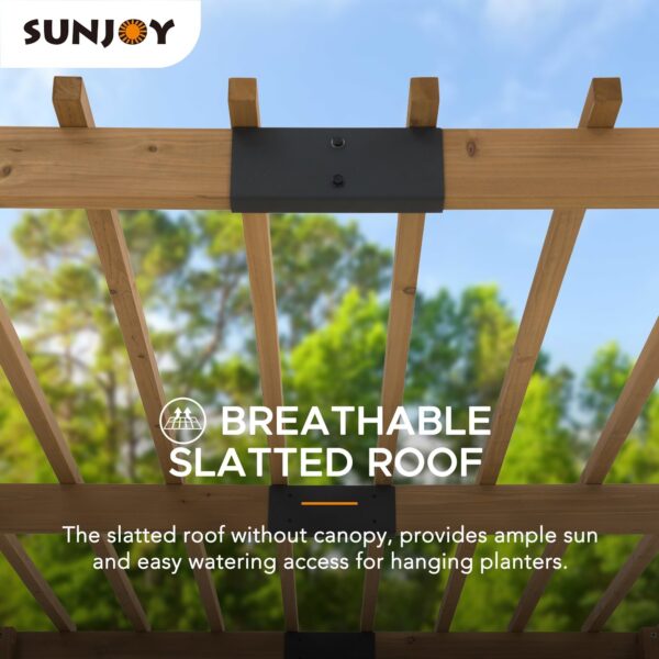 Sunjoy Outdoor Patio 10x10 Modern Wooden Privacy Screen Pergola Kit with Adjustable Hanging Planters - Image 6