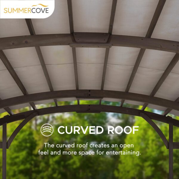 SummerCove Outdoor Patio 10x14 Modern Light Gray Wooden Frame Arched Pergola Kit with Shelves - Image 10