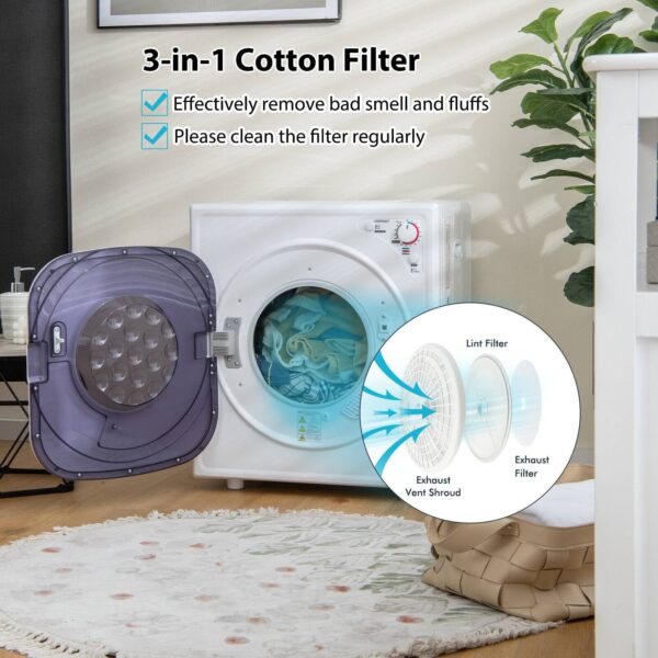 Costway Compact Laundry Dryer 1500W New - Image 3