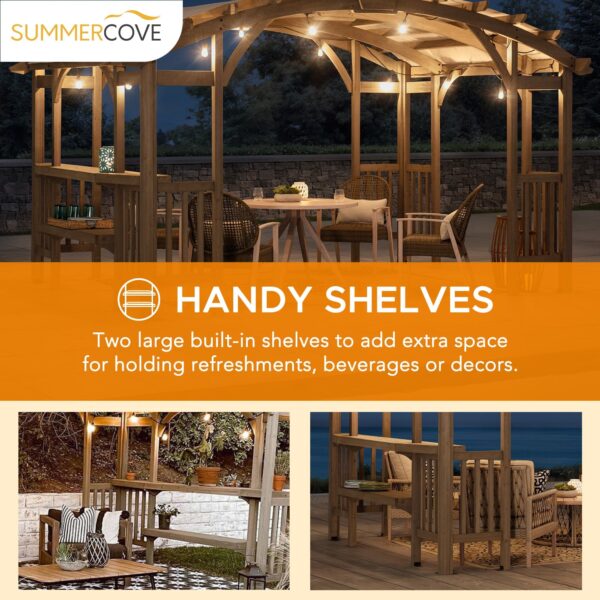 SummerCove Outdoor Patio 10x14 Modern Light Gray Wooden Frame Arched Pergola Kit with Shelves - Image 8