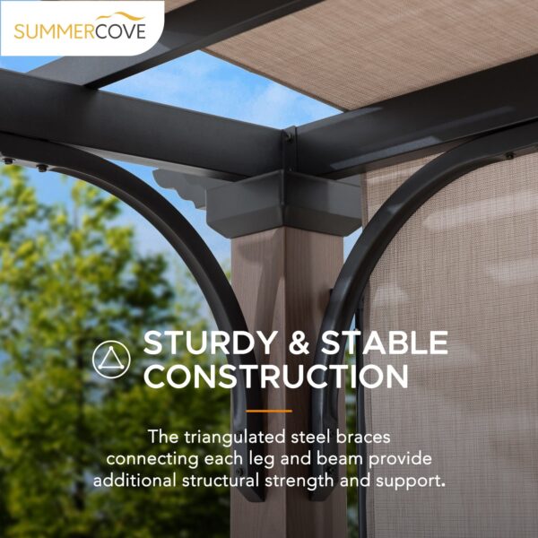 Sunjoy Outdoor Patio 11x11 Modern Metal Pergola Kit with Tan Adjustable Canopy - Image 9