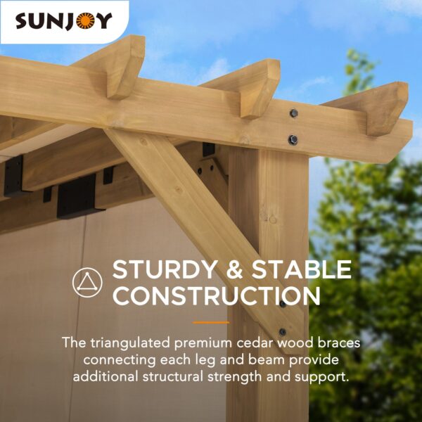Sunjoy Outdoor Patio 10x11 Modern Wooden Frame Privacy Screen Hot Tub Pergola Kit with Tan Adjustable Canopy - Image 10