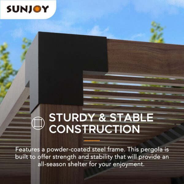 Sunjoy Outdoor Patio 10x12 Modern Black Metal Frame Pergola Kit with Nature Wood Grain Finish - Image 4