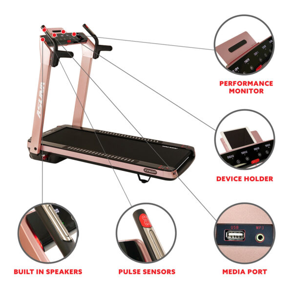 SpaceFlex Pink Running Treadmill w/ Auto Incline, Foldable Wide Deck - Image 4