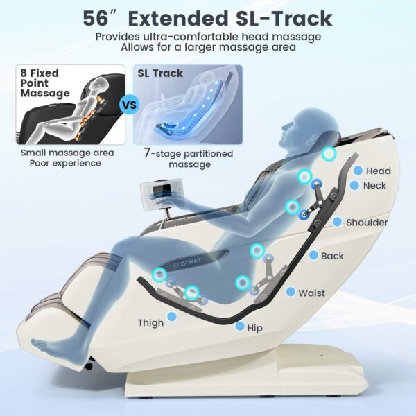 Costway Massage Chair with SL Track Waist Airbags and Calves Heating Foot Rollers New - Image 5